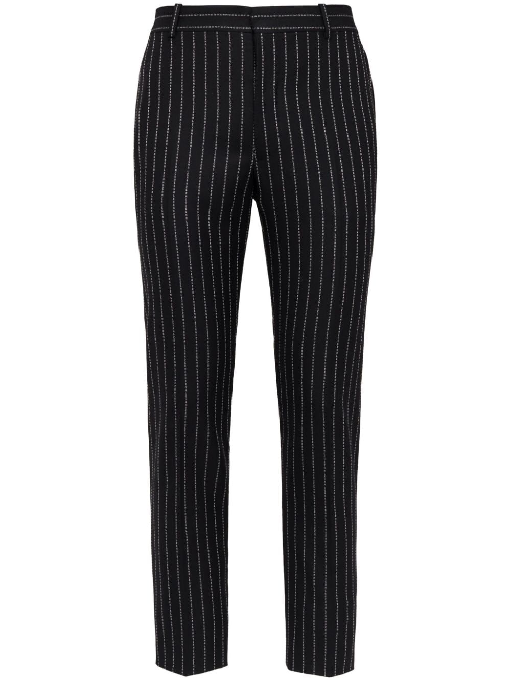 Shop Alexander Mcqueen Men's Black Straight Leg Pinstripe Wool Trousers