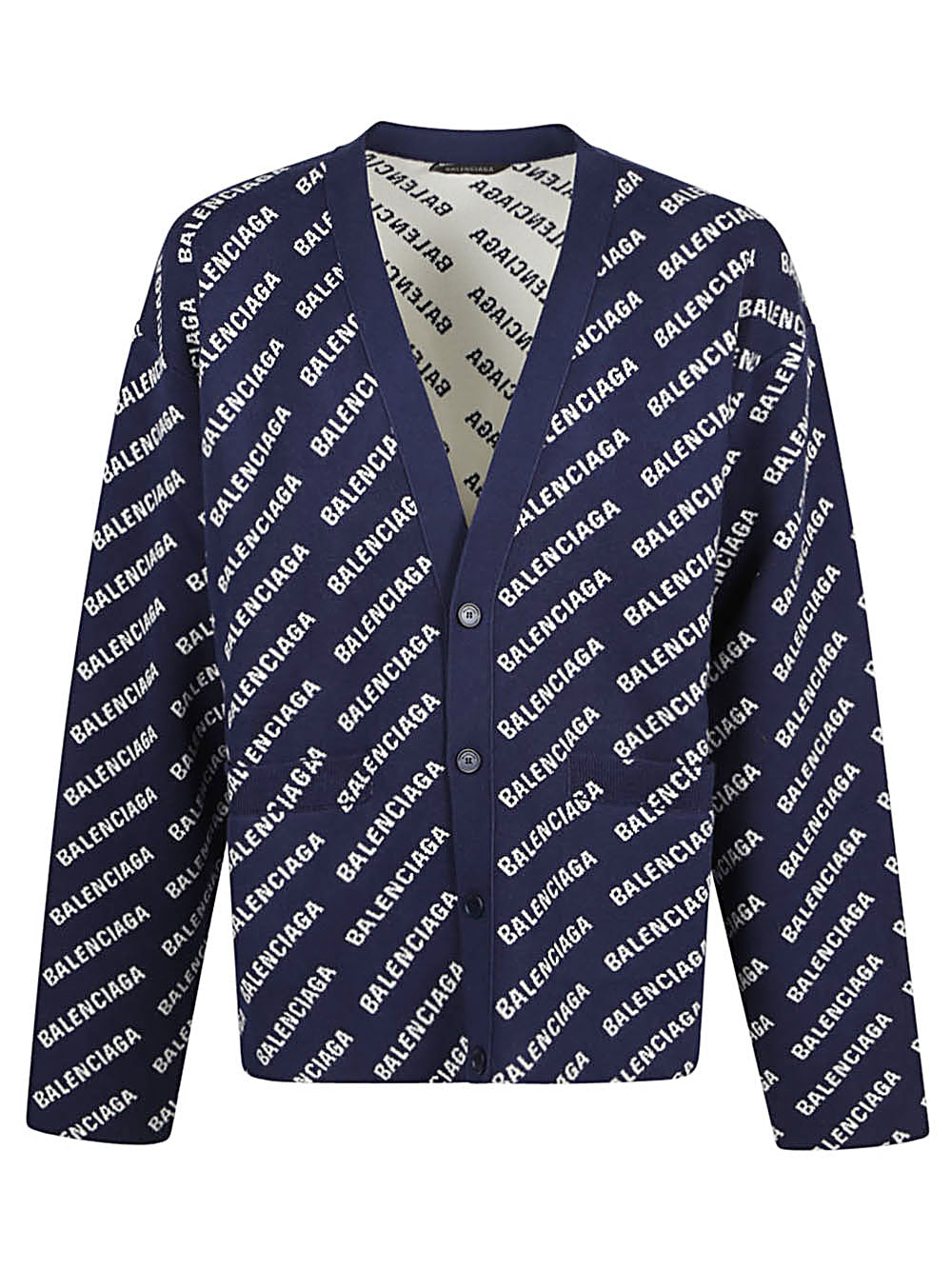 Shop Balenciaga Blue All-over Logo Cotton Cardigan For Men