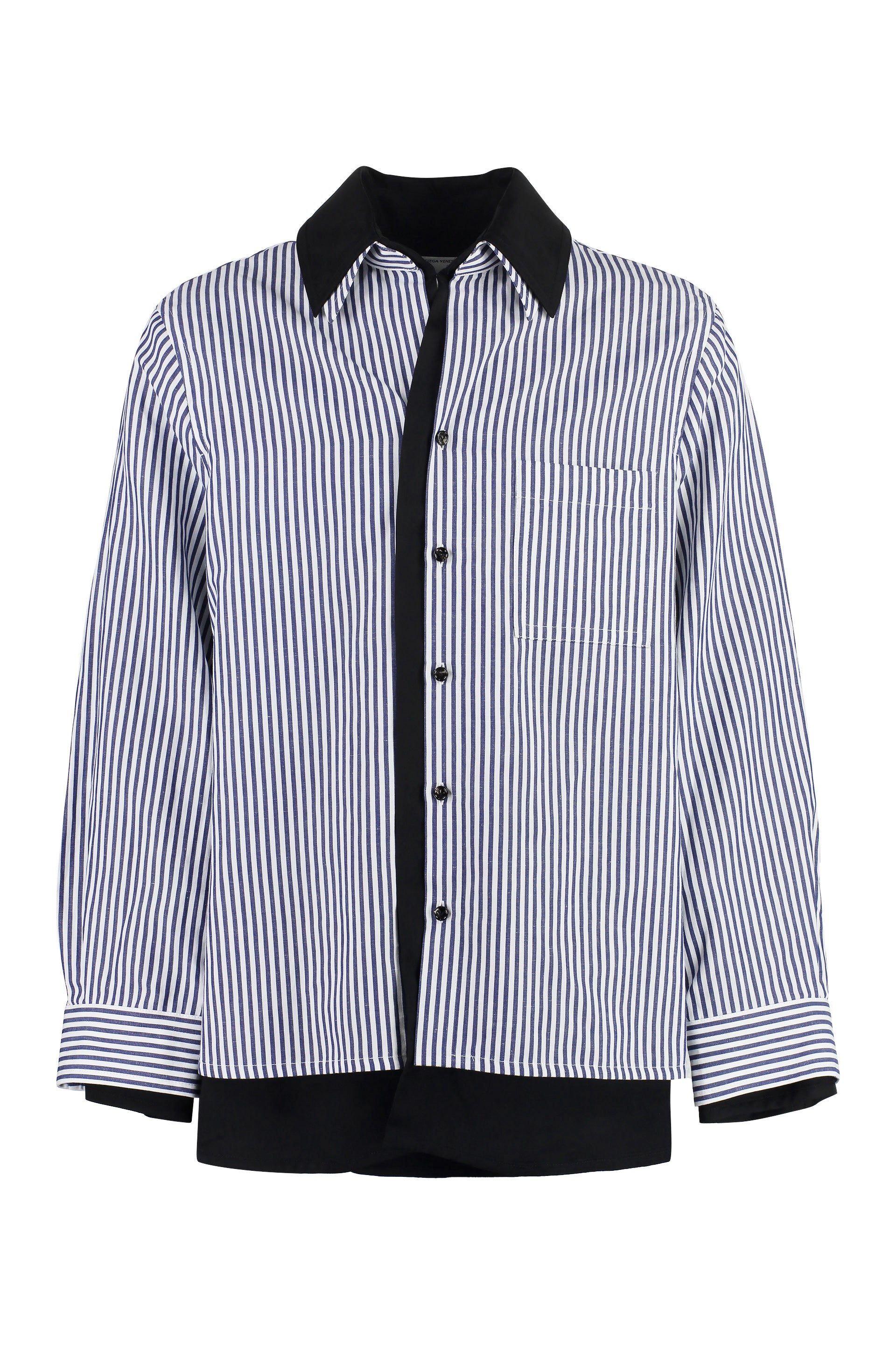 Bottega Veneta Blue Striped Linen-cotton Blend Shirt For Men