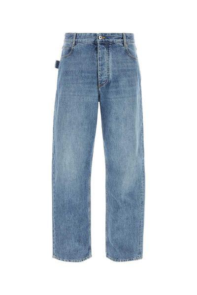 Bottega Veneta Men's Wide-leg Denim Jeans With Vintage Indigo Washing In Light Blue