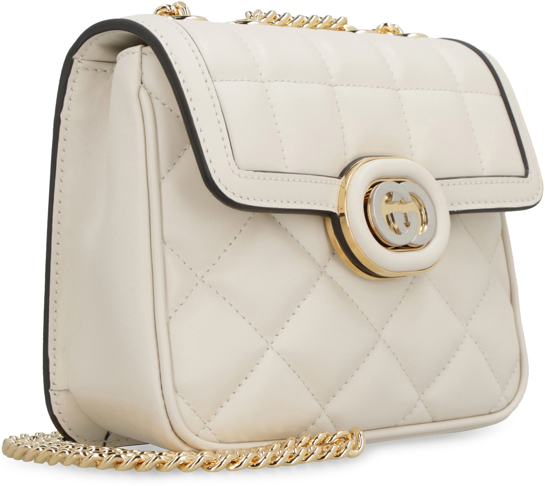 Shop Gucci Ivory Quilted Leather Mini Shoulder Handbag