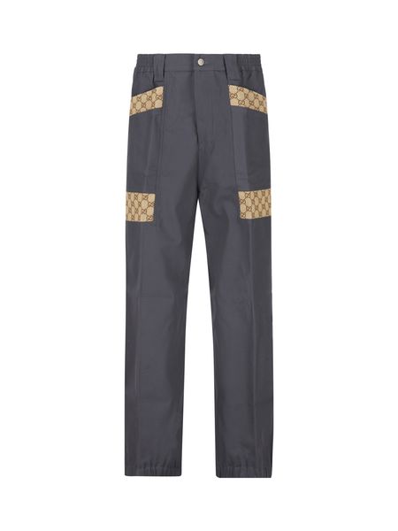 Shop Gucci Grey Cotton Trousers With Gg Fabric Inserts For Men – Ss23 Collection