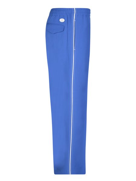 Shop Gucci Men's Blue Wool Trousers With Leather Details