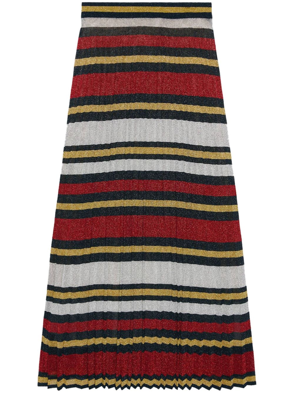 Shop Gucci Striped Pleated Lamé Skirt In Blue