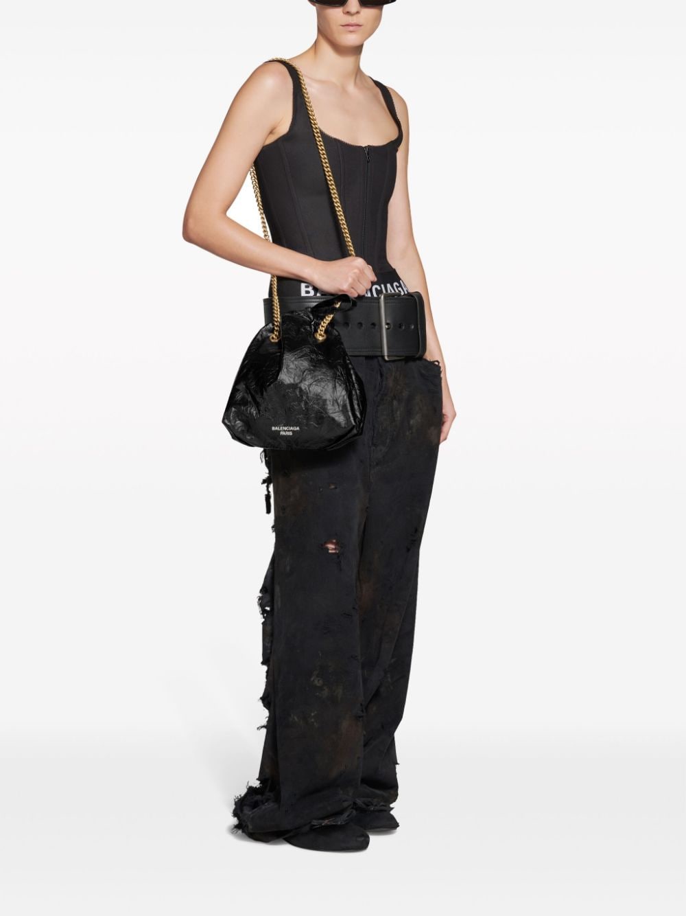 Shop Balenciaga Crush Logo Print Tote Handbag In Black