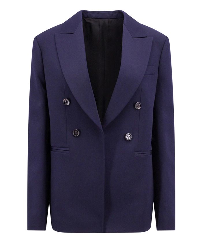 Shop Bottega Veneta Luxurious Navy Blue Raffia Jacket With Intrecciato Weave And Leather Trim