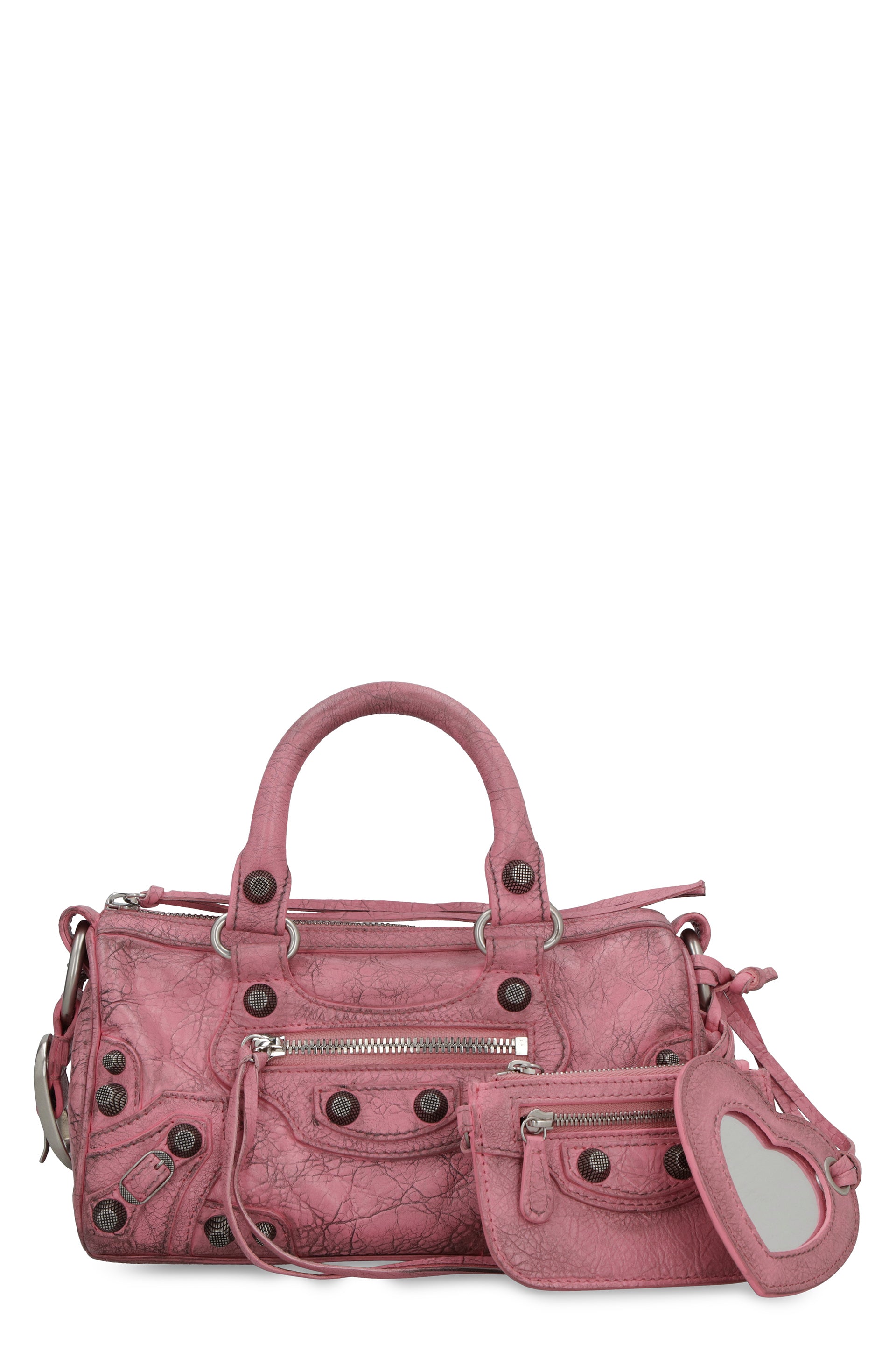 Balenciaga Pink Mini Duffle Shoulder Bag For Women | Vintage Leather And Studs