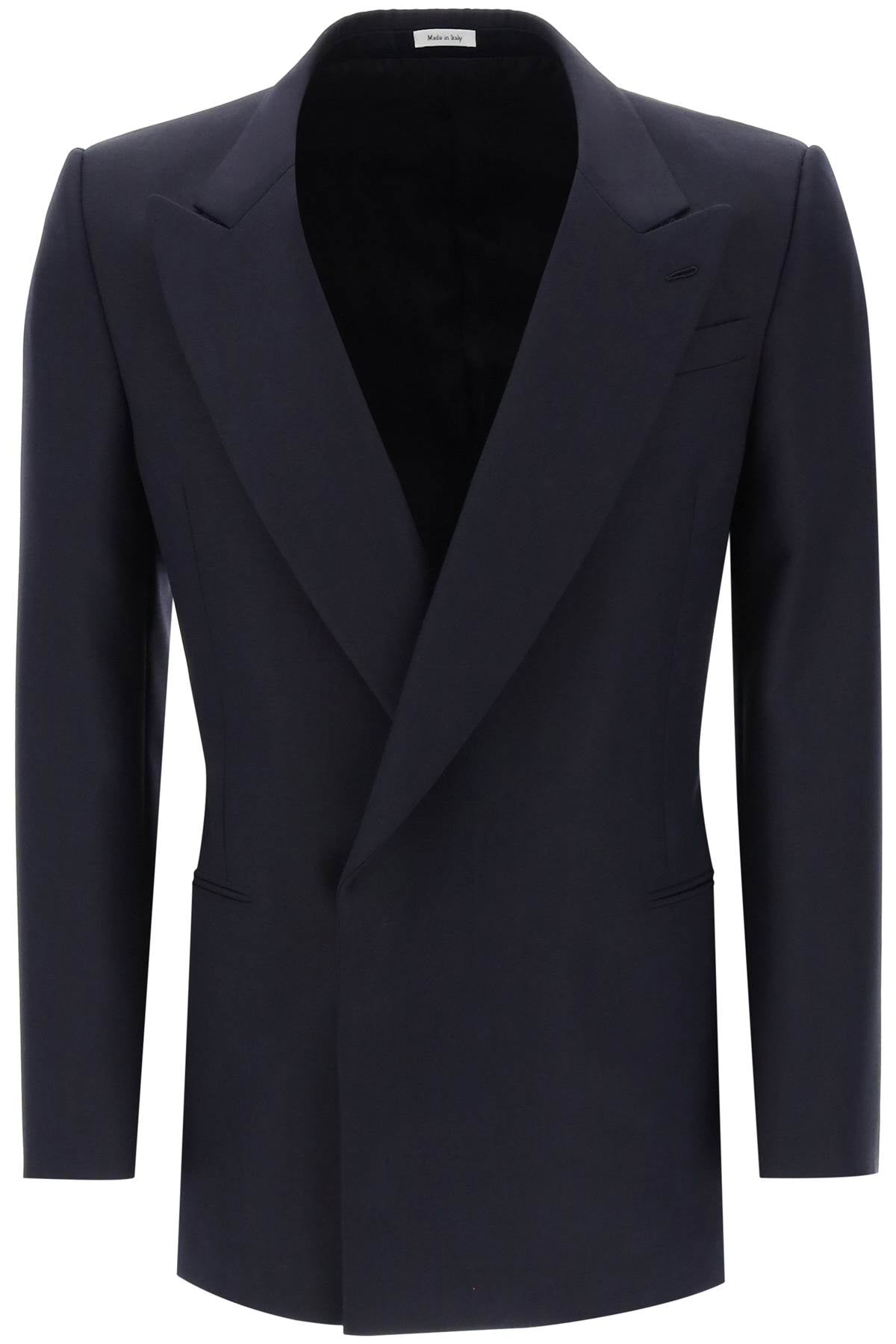 Shop Alexander Mcqueen Men's Double-breasted Wool And Mohair Blazer In Black
