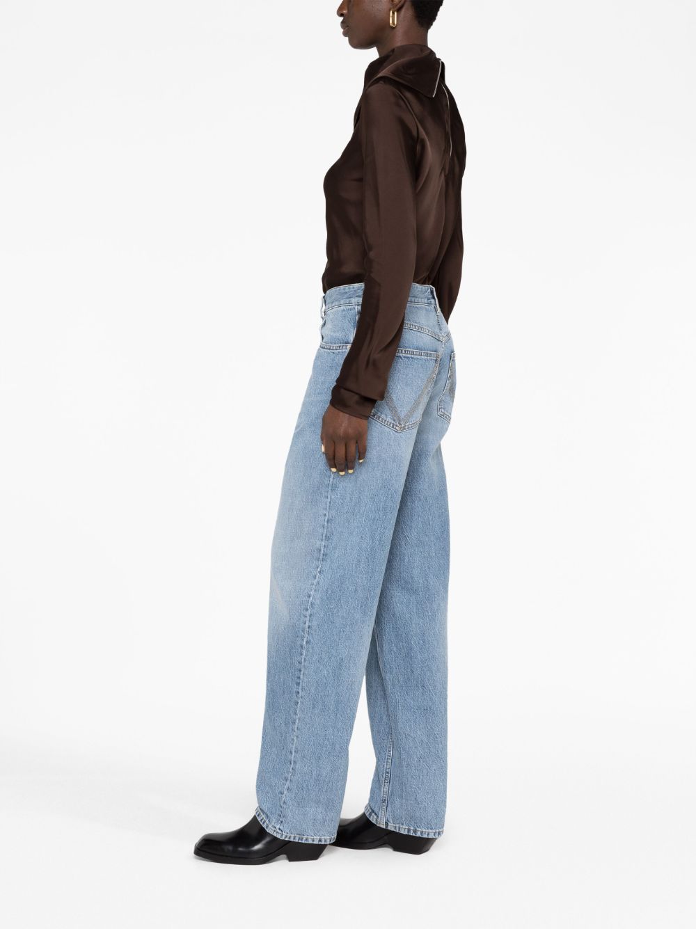 Shop Bottega Veneta High-waisted Denim Straight-cut Jeans For Women In Blue
