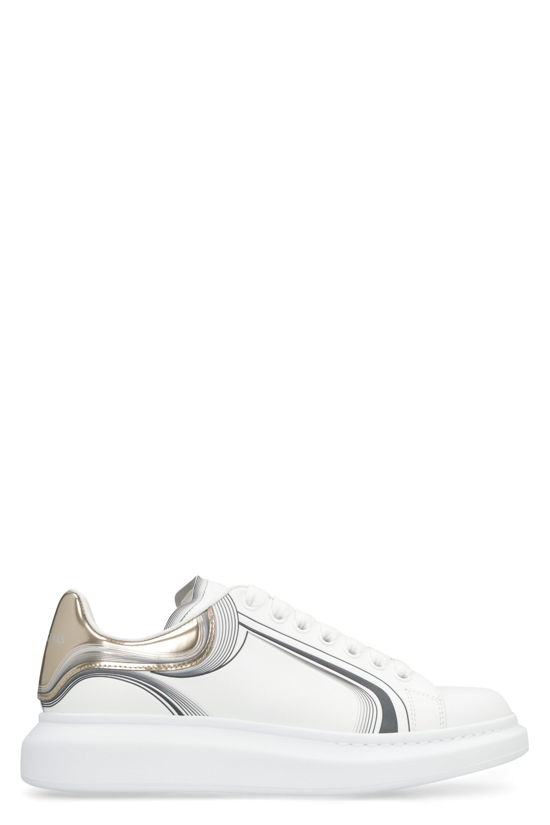 Alexander Mcqueen Men's White Chunky Sneakers With Metallic Leather Heel Insert For Fw23 In Green