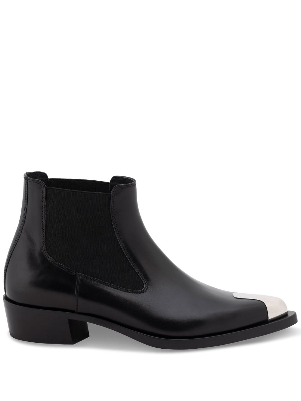 Shop Alexander Mcqueen Punk Chelsea Leather Boots For Men | Black Stretch Design With Silver-tone Hardware