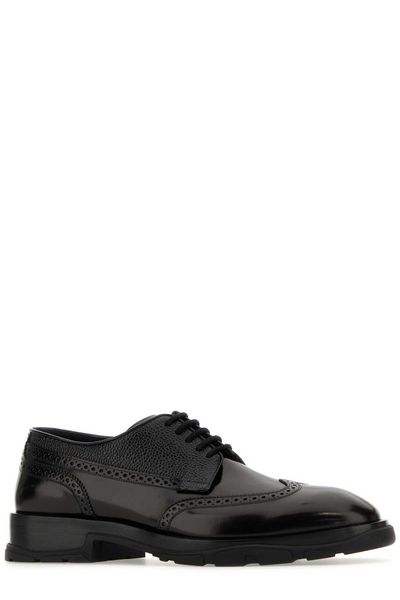 Shop Alexander Mcqueen Men's Black Leather Derby Dress Shoes For Fw23