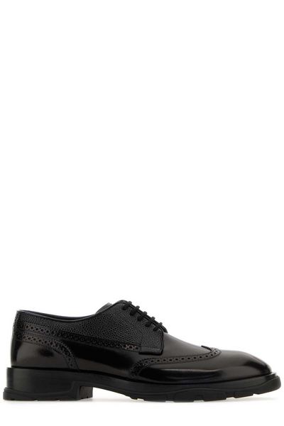 Shop Alexander Mcqueen Men's Black Leather Derby Dress Shoes For Fw23