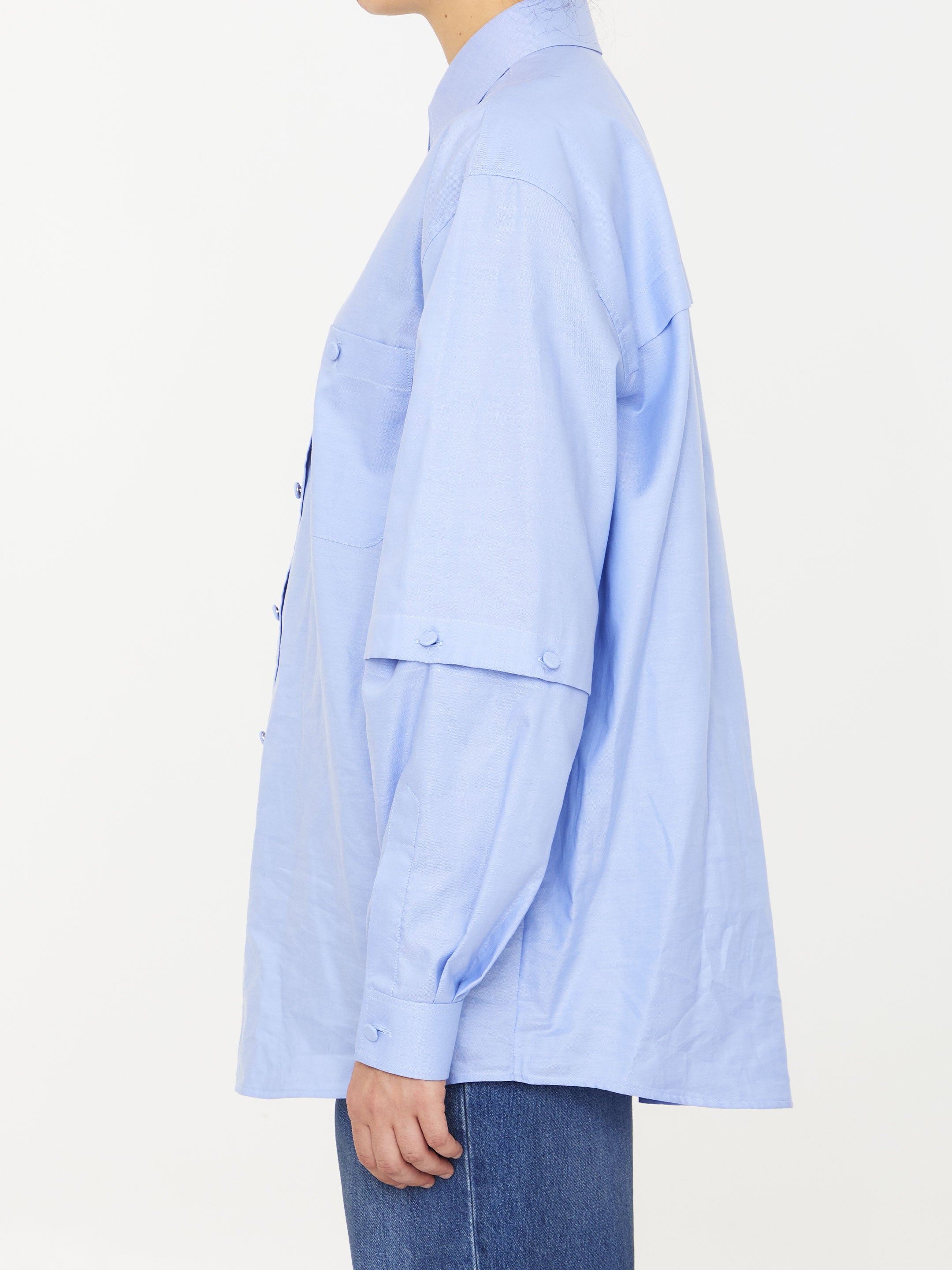 Shop Gucci Women's Light Blue Detachable Sleeves Shirt For Fw23