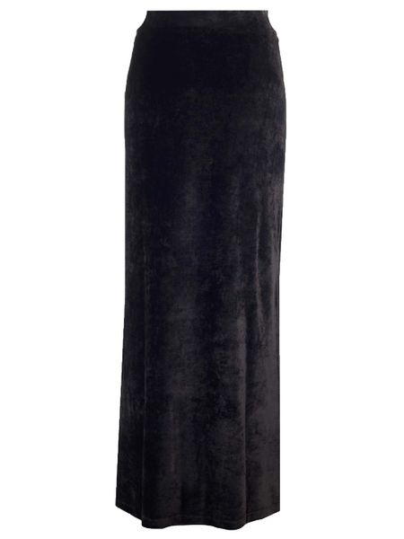 Shop Balenciaga Velvet Long Skirt With Drawstring Elastic Waistband In Black
