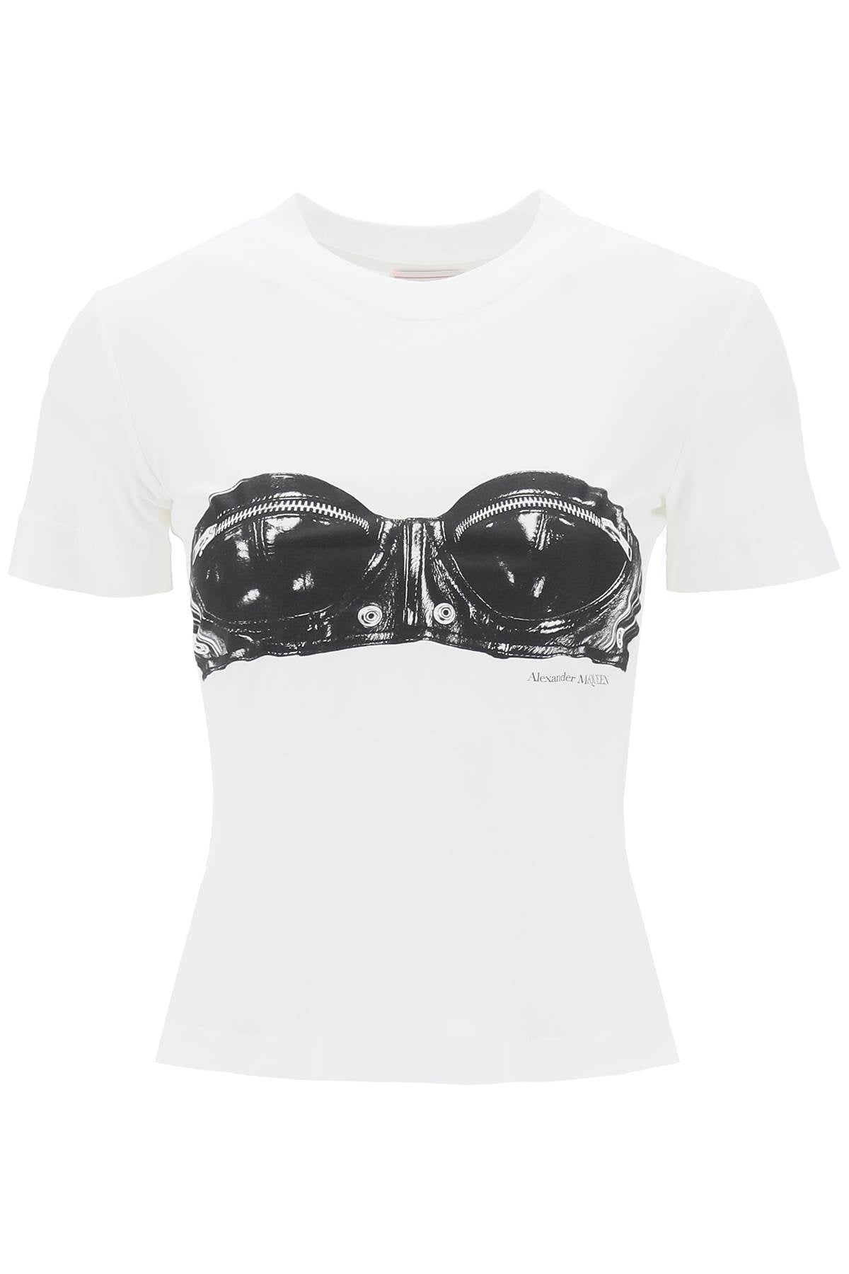 Alexander Mcqueen Fitted T-shirt With Bustier Print In White