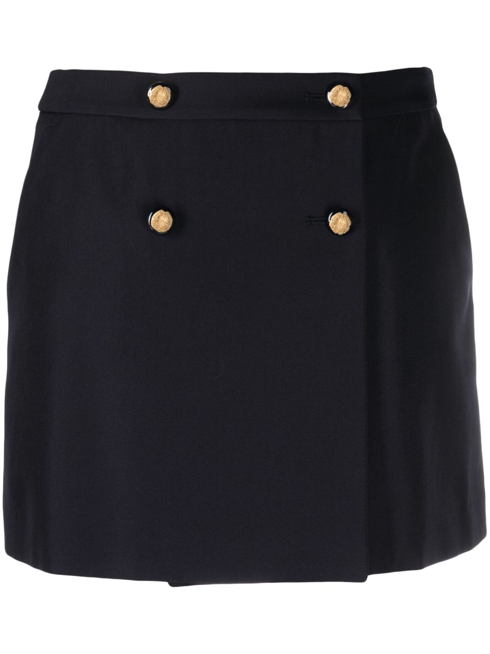 Alexander Mcqueen Navy Blue Wool-cotton Blend Mini Wrap Skirt In Black