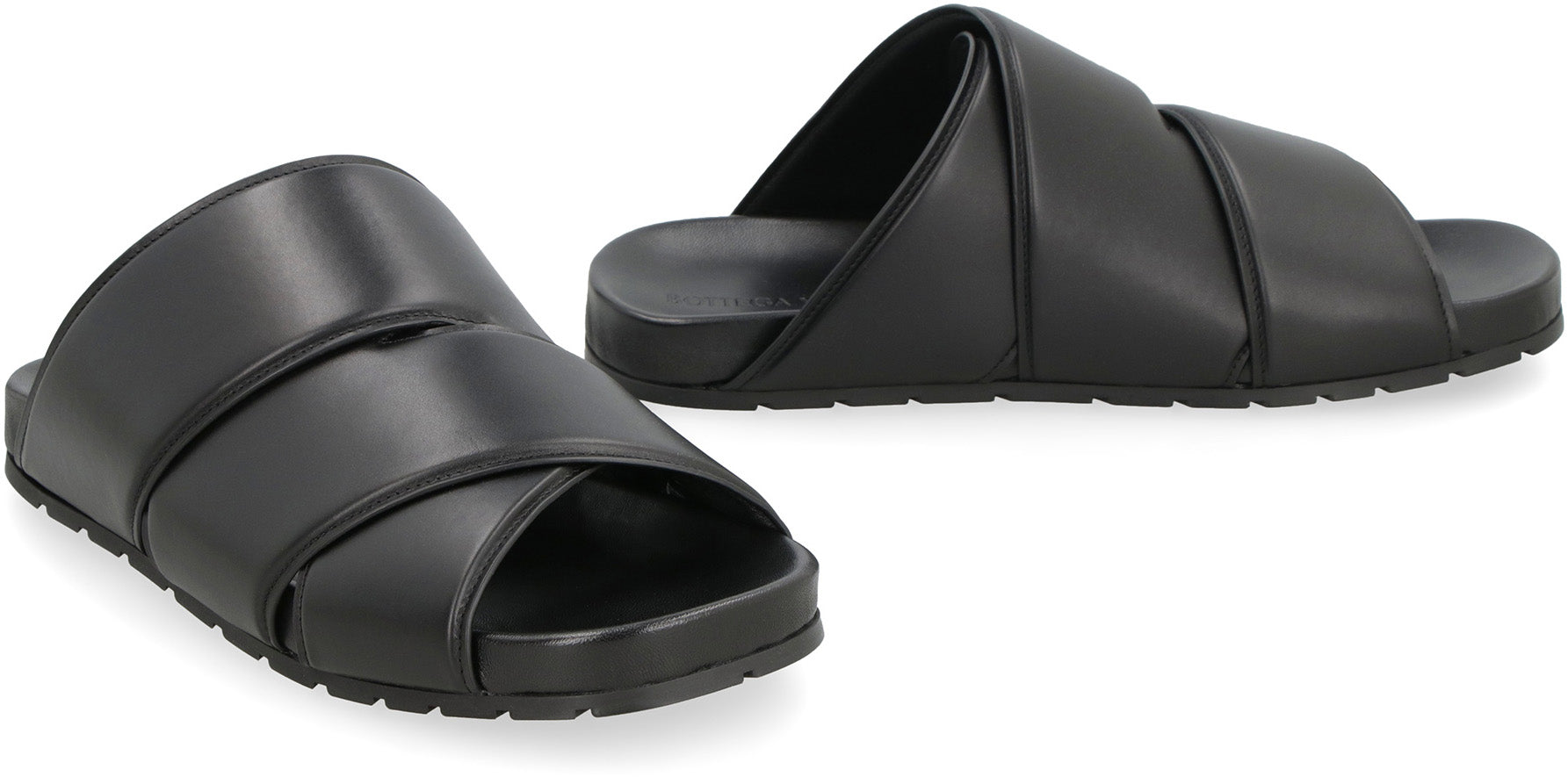 Shop Bottega Veneta Men's Black Leather Flat Sandals For Fw24
