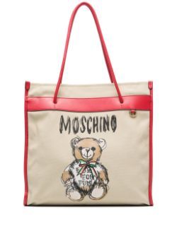 Shop Moschino Couture Signature Teddy Bear Print Tote Handbag For Women | Beige Ss24 In Tan