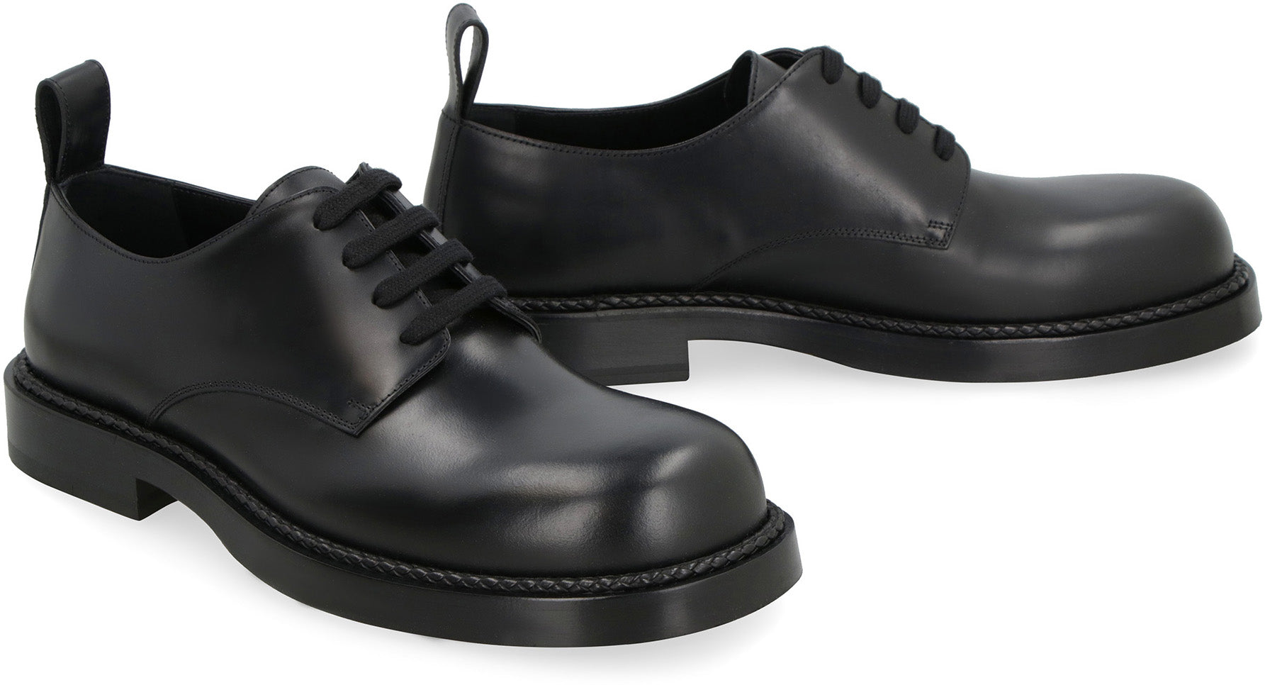 Shop Bottega Veneta Men's Black Lace-up Calfskin Shoes For Fw24 By