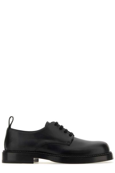 Shop Bottega Veneta Men's Black Lace-up Calfskin Shoes For Fw24 By