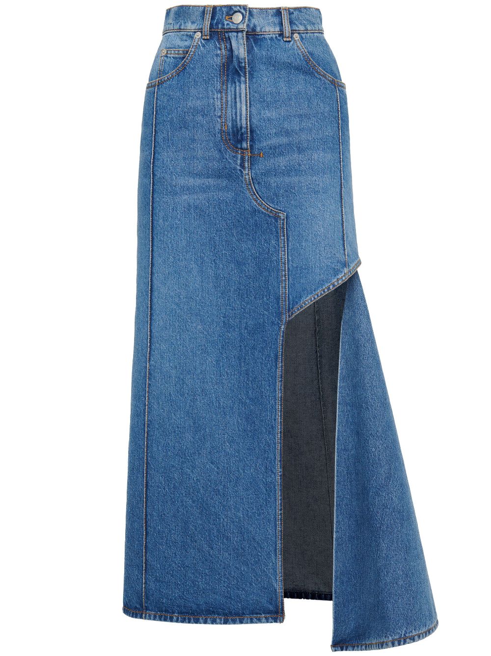 Shop Alexander Mcqueen Blue Denim Midi Skirt | Fw23 Collection