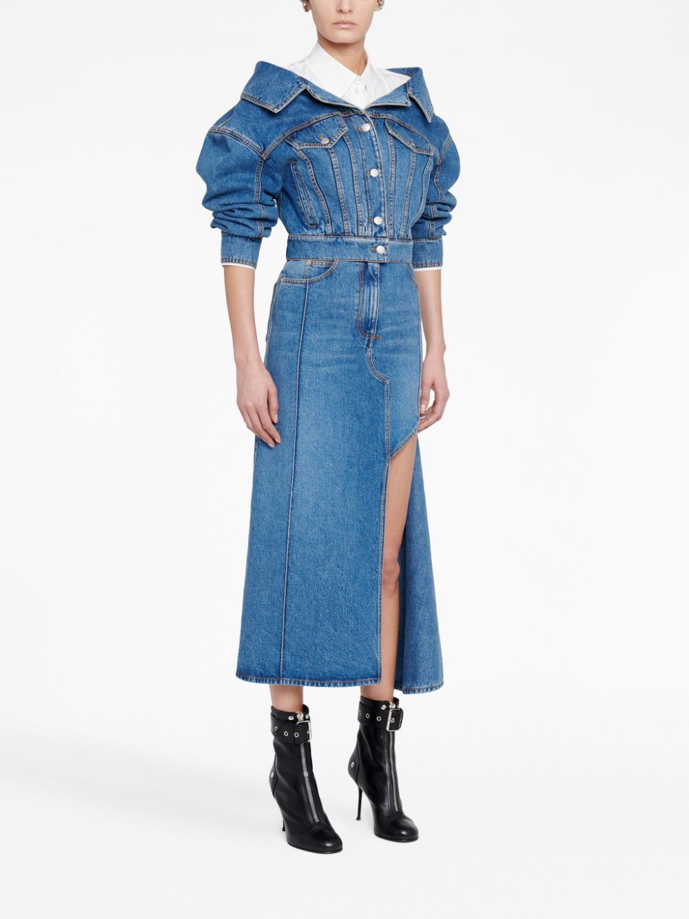 Shop Alexander Mcqueen Blue Denim Midi Skirt | Fw23 Collection