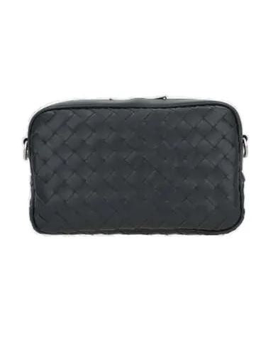 Shop Bottega Veneta Stylish All-over Motif Camera Handbag In Black Calfskin For Men