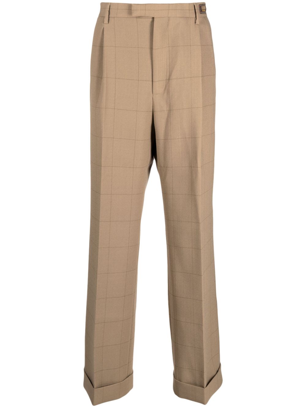 Shop Gucci Men's Checkered Wide-leg Trousers In Beige For Fw24 In Camel