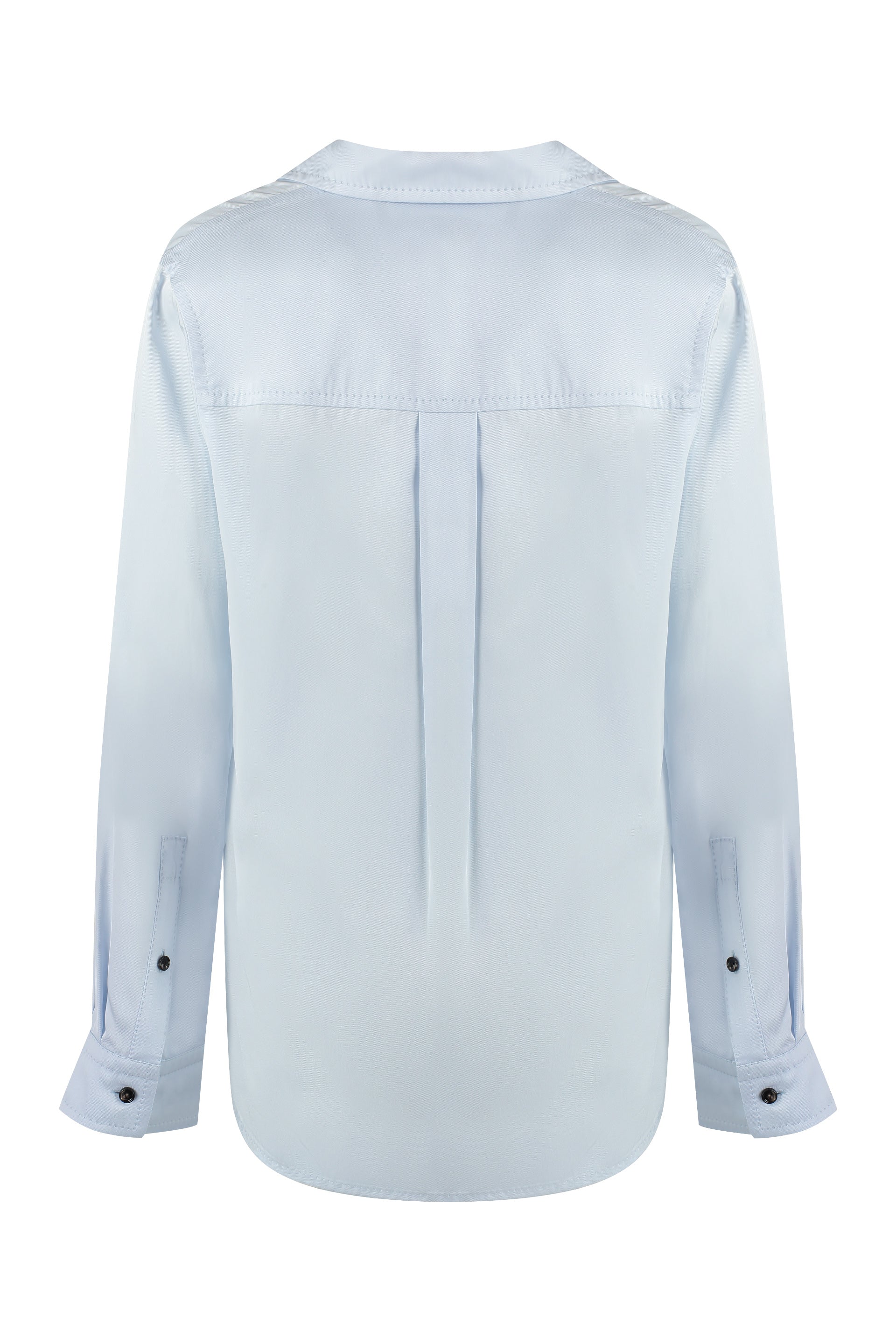 Shop Bottega Veneta Women's Light Blue Viscose Twill Shirt With Asymmetric Hem And V-neck For Fw23