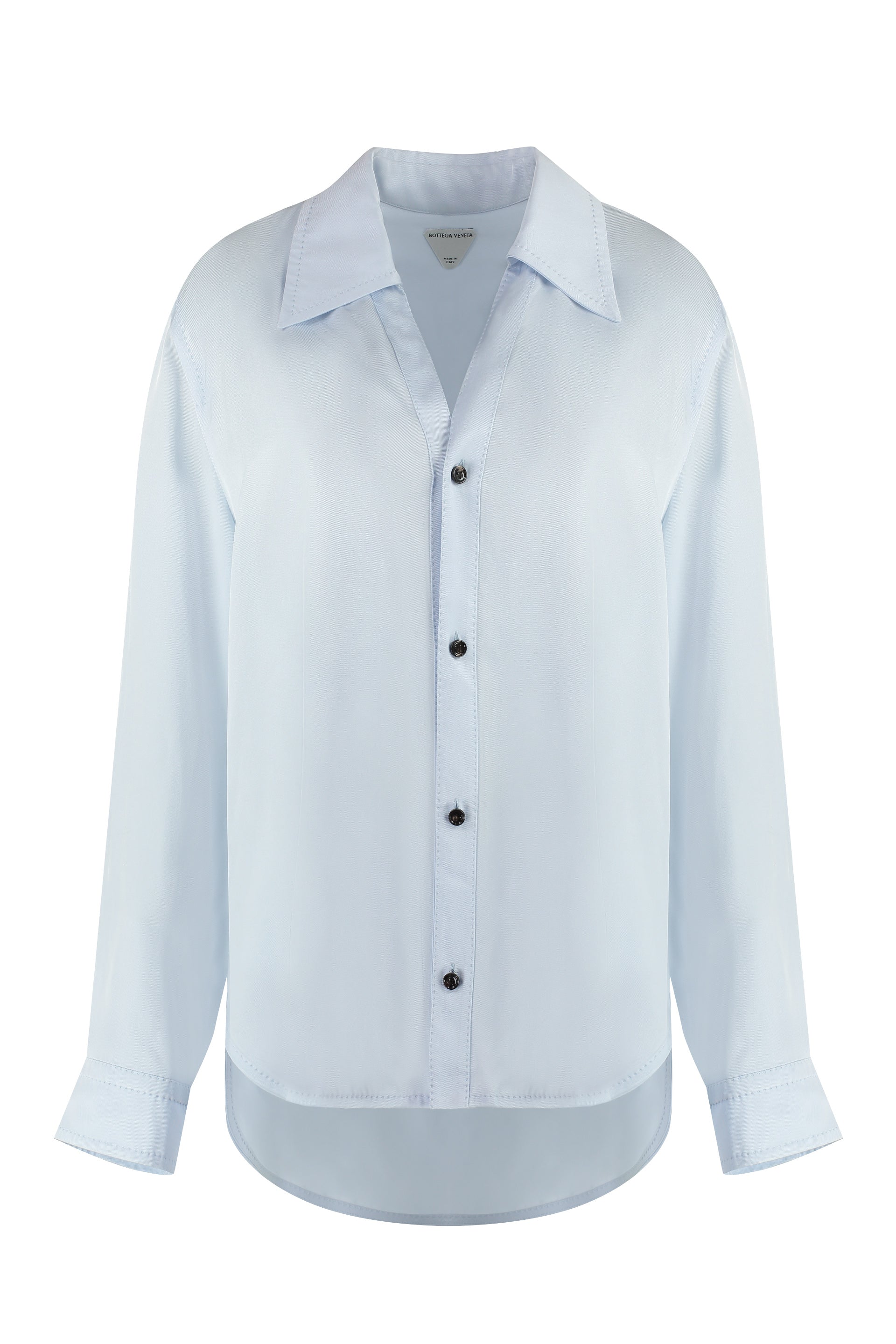 Shop Bottega Veneta Women's Light Blue Viscose Twill Shirt With Asymmetric Hem And V-neck For Fw23