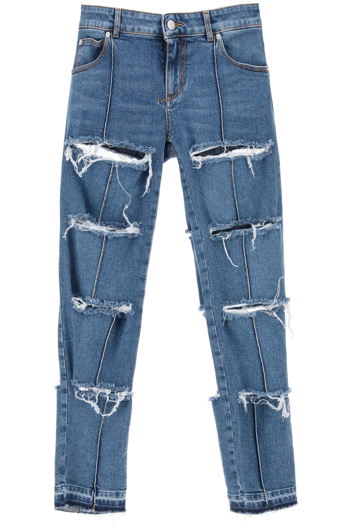 Shop Alexander Mcqueen Women's Blue Slim Fit Slashed Jeans For Fw23