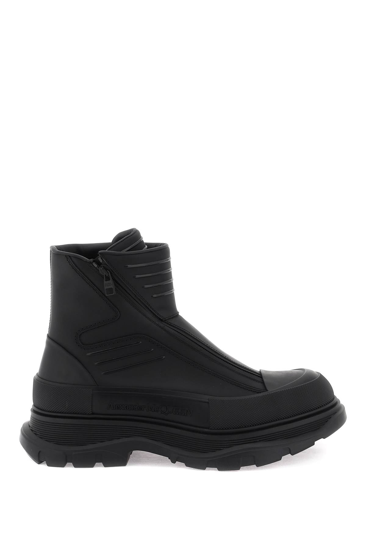 Shop Alexander Mcqueen Sleek Rubberized Ankle Boots For Men In Black
