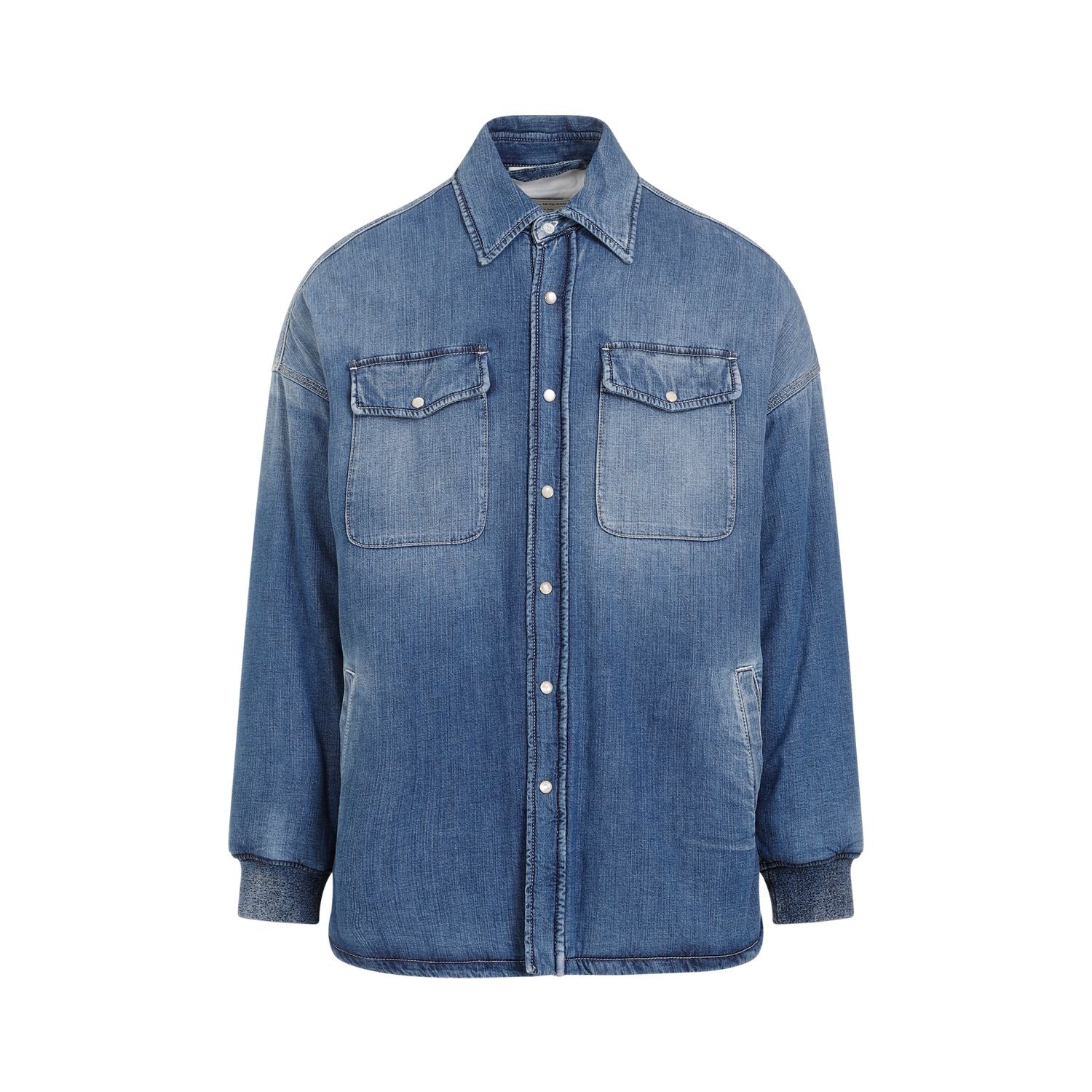Shop Alexander Mcqueen Navy Quilted Denim Shirt For Men | Ss24 Collection In Blue