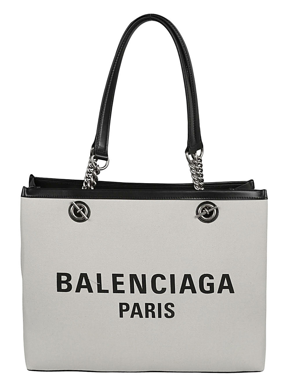 Shop Balenciaga Beige Canvas Tote Bag With Ancient Silver Finishes For Women