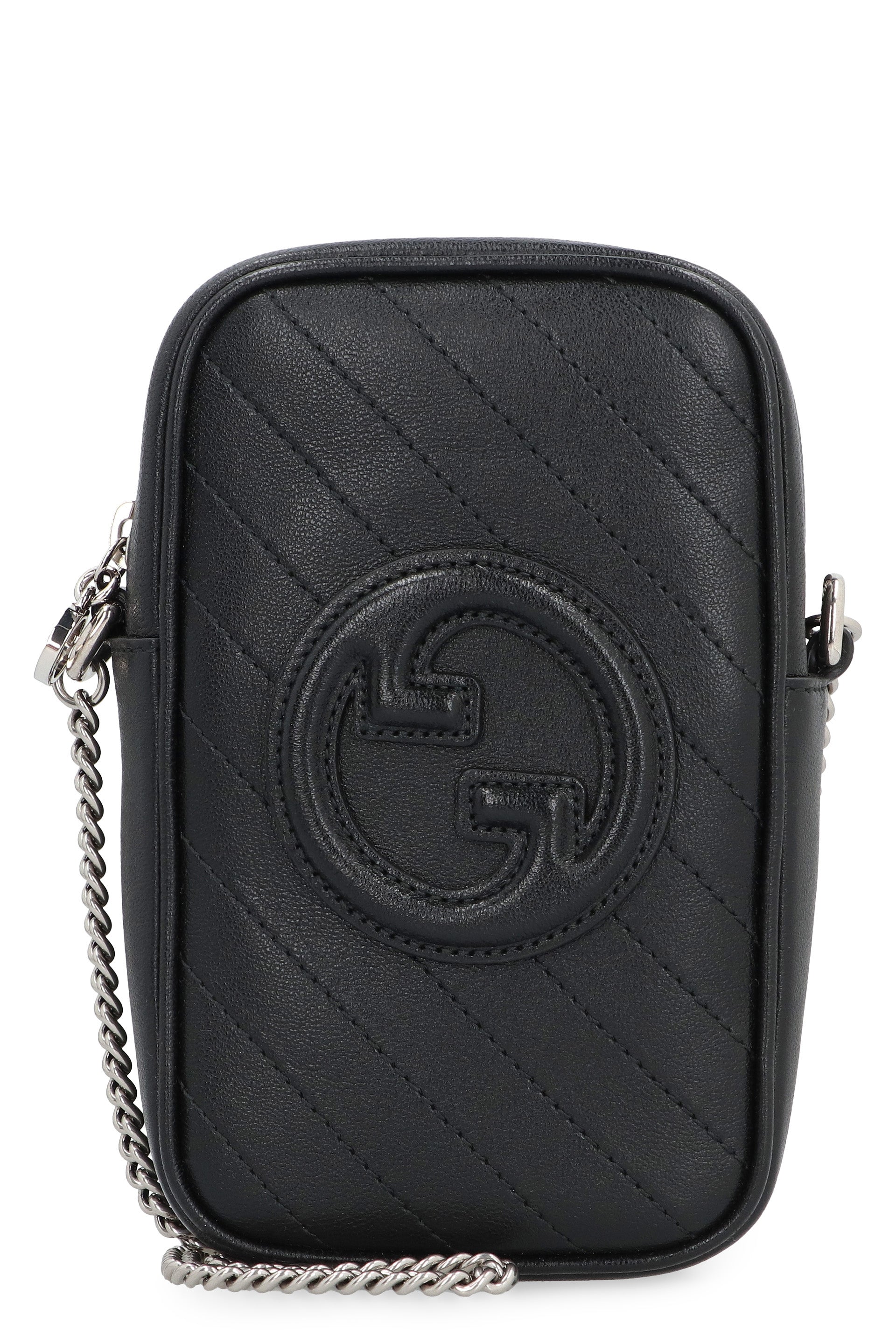 Shop Gucci Black Leather Mini Crossbody Bag With Chain Shoulder Strap