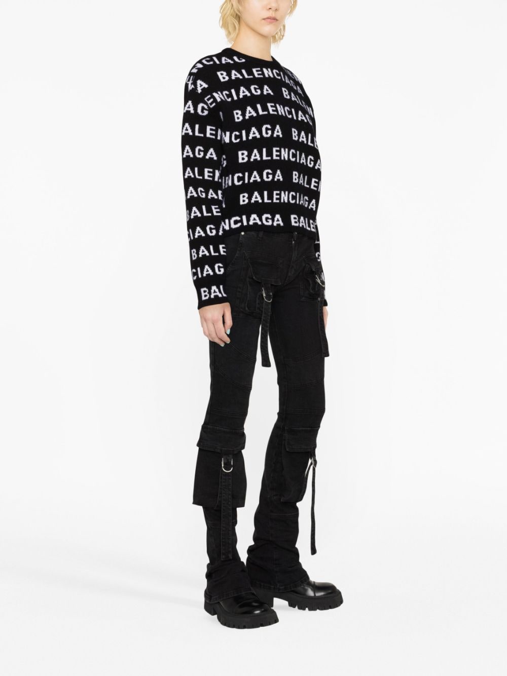 Shop Balenciaga Black And White All-over Logo Sweater For Women