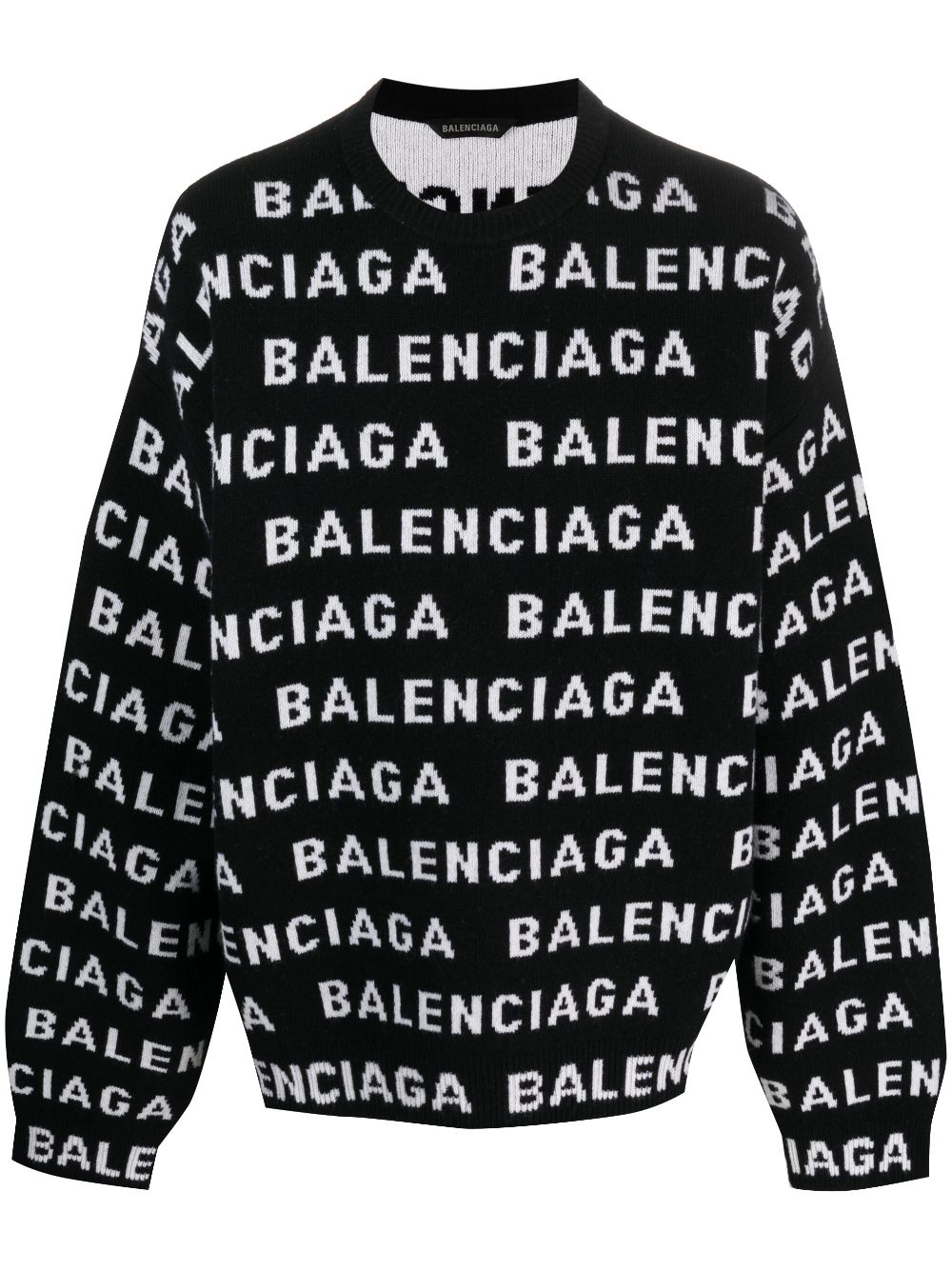 Shop Balenciaga Men's Black Wool Knit Crewneck With Horizontal Logo