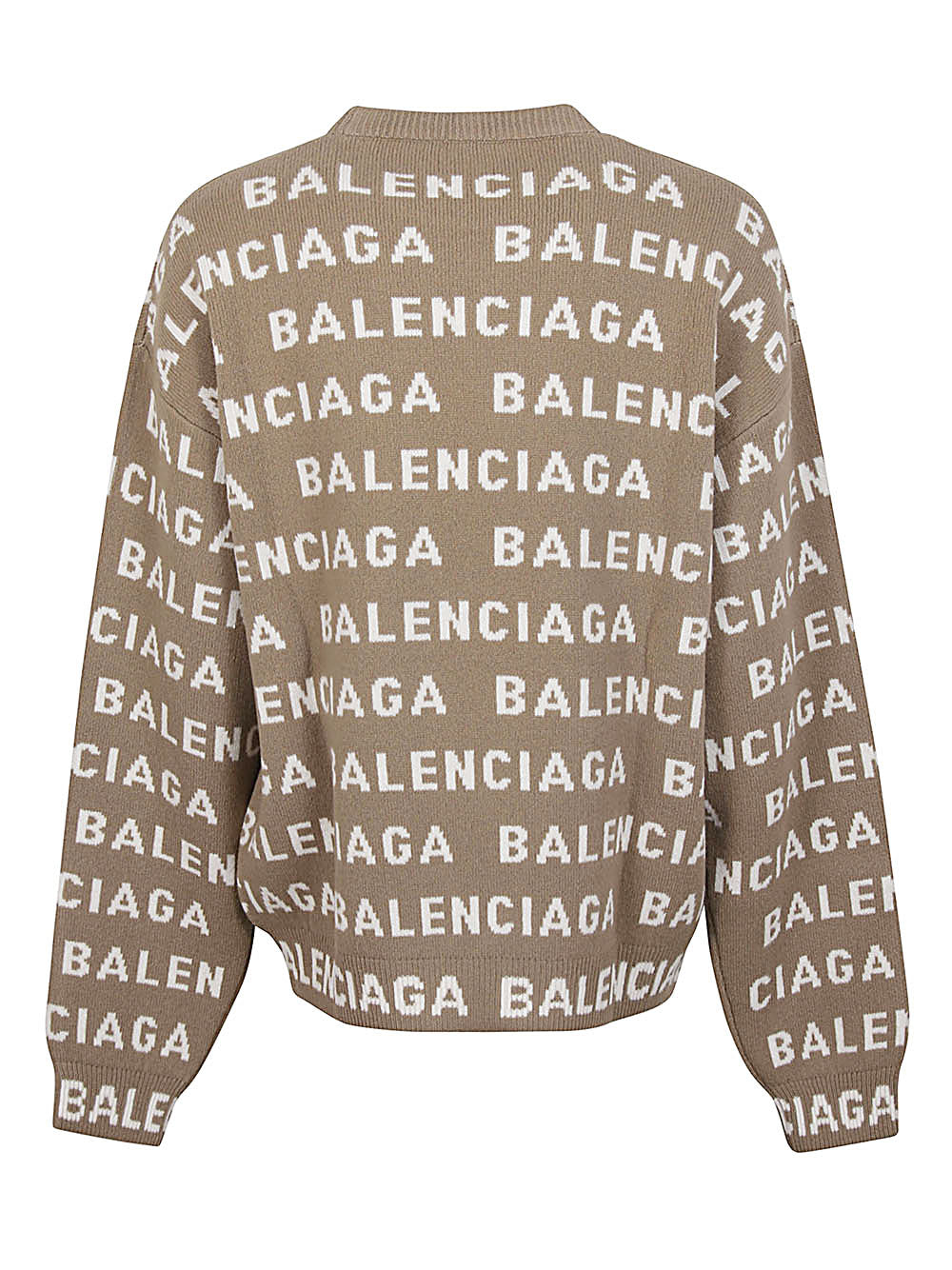 Shop Balenciaga Mens Beige Allover Logo Crewneck Sweater For Ss24 In Black