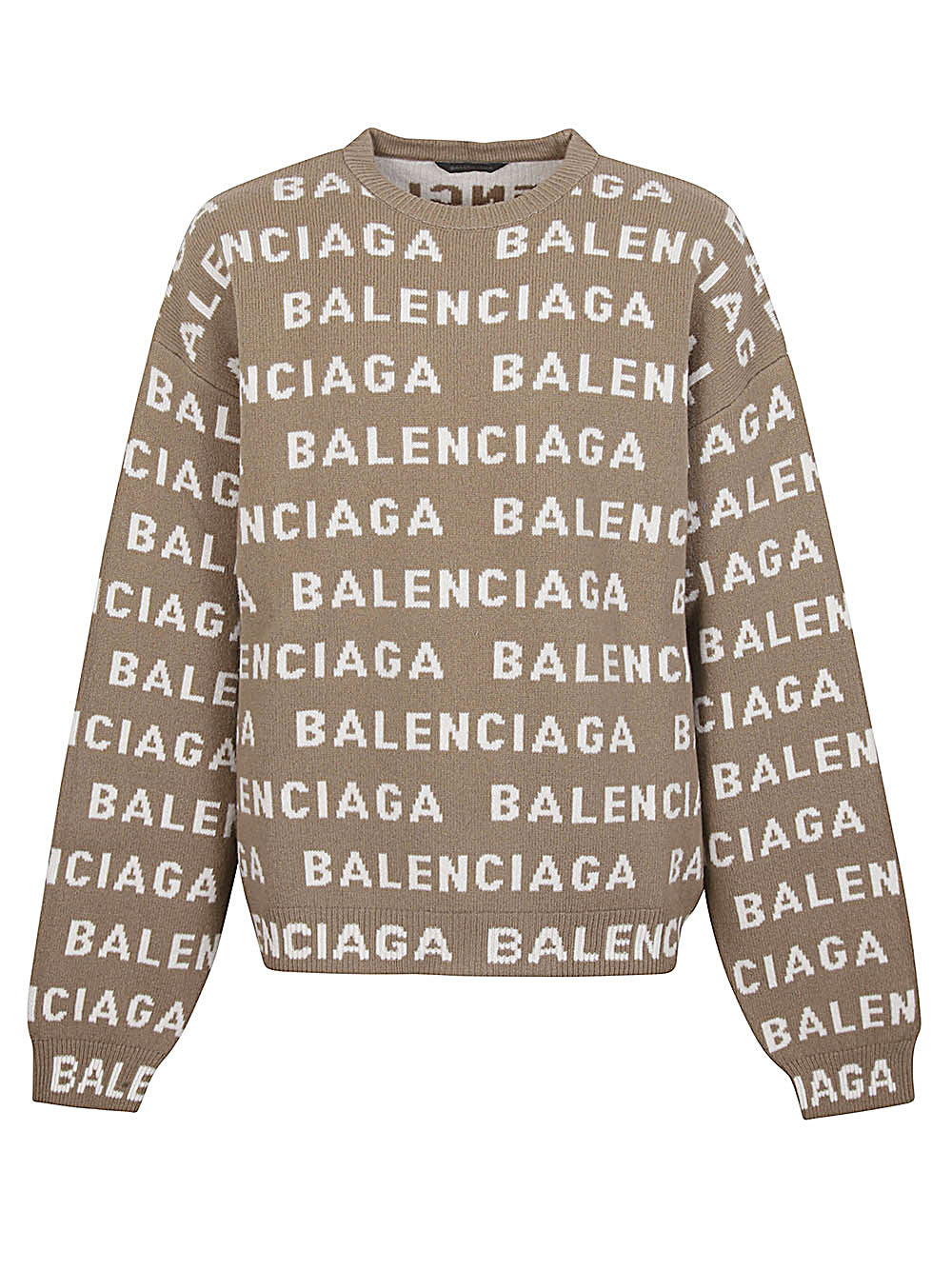 Shop Balenciaga Luxurious Allover Logo Crewneck Sweater For Men In Beige For Ss24 In Black