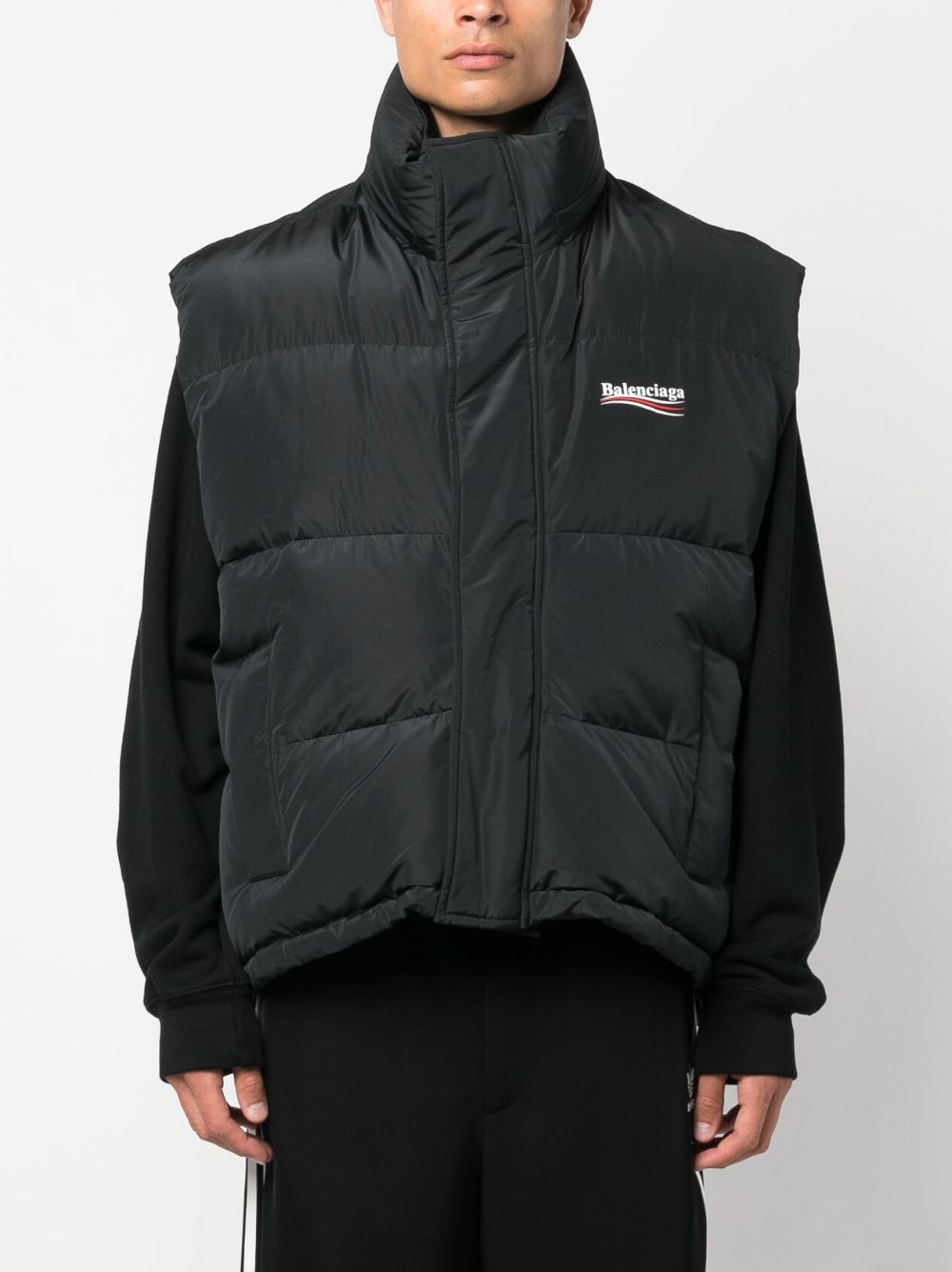 Shop Balenciaga On-trend Men's Padded Gilet With Logo Print In Black