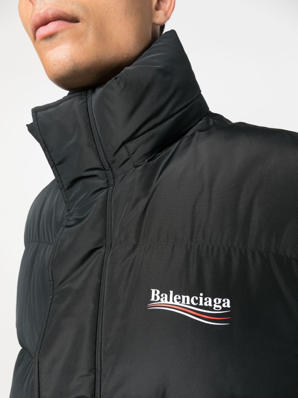 Shop Balenciaga Men's Black And White/red Political Campaign Down Vest For Ss24