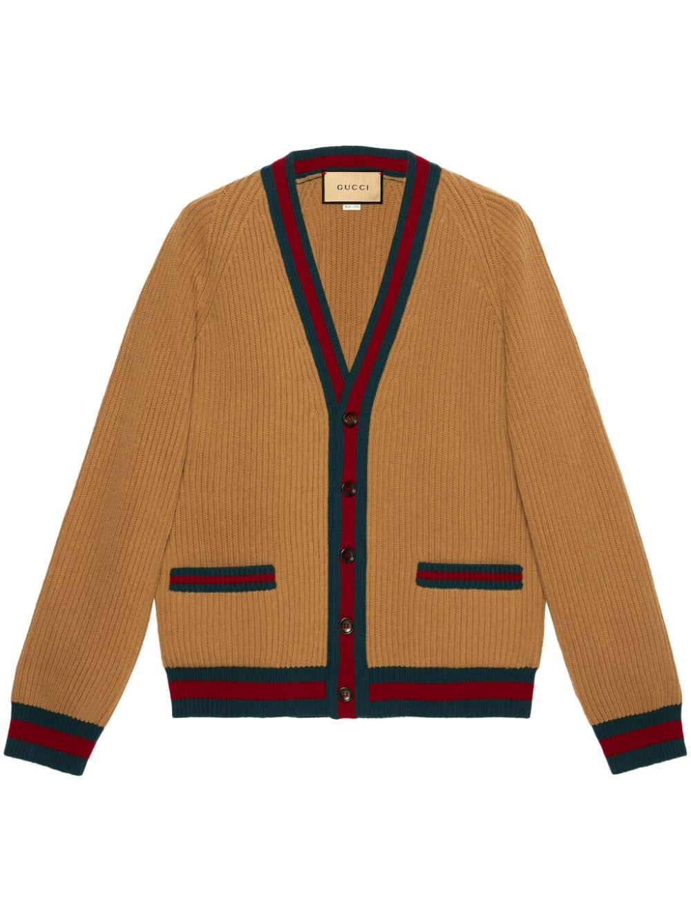 Gucci Men's Beige Wool Knit Cardigan With Web Detail And Front Pockets For Ss24 In Neutral