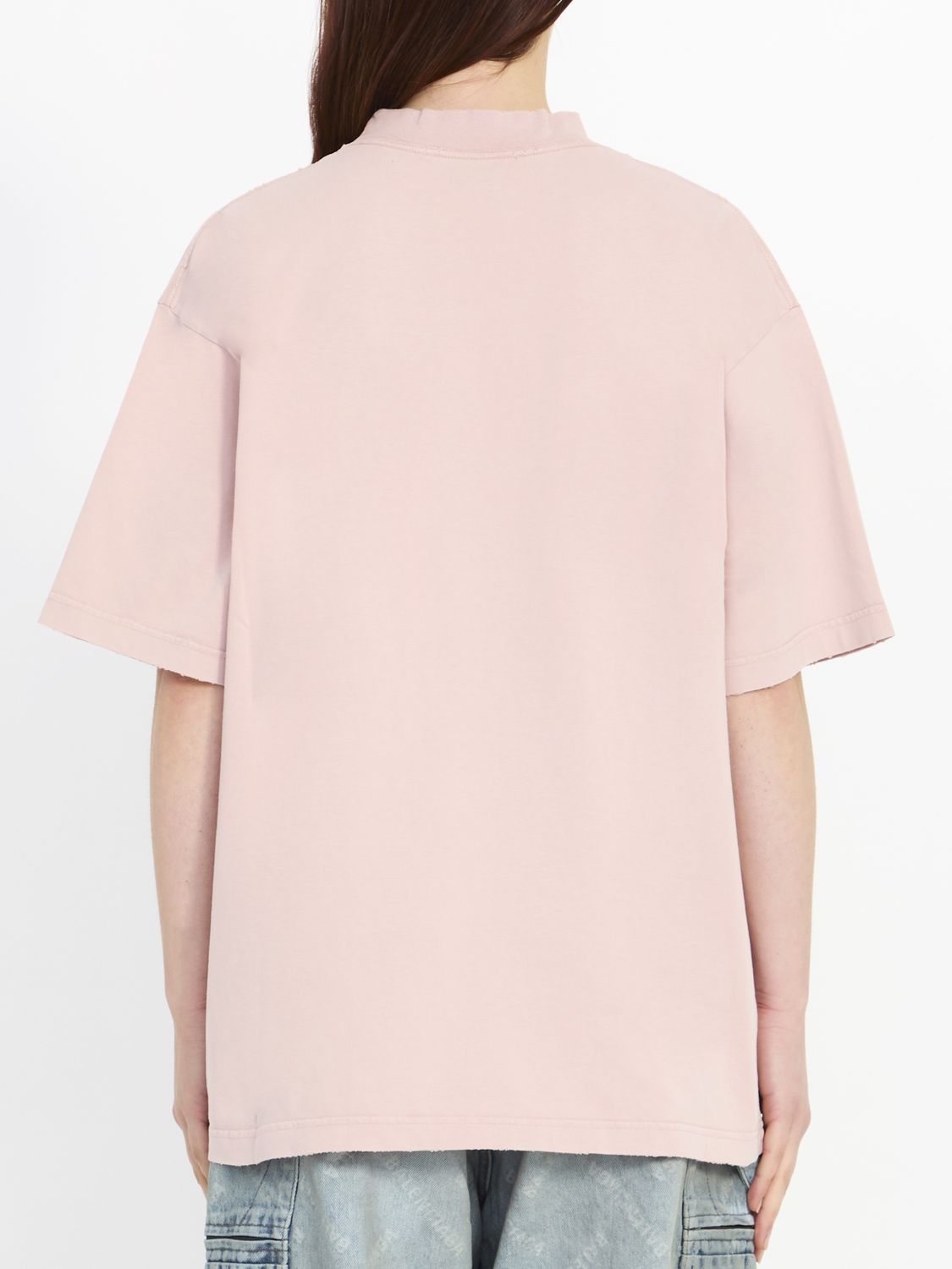 Shop Balenciaga Pink And White Cotton Crewneck T-shirt With Back Flip Logo Print