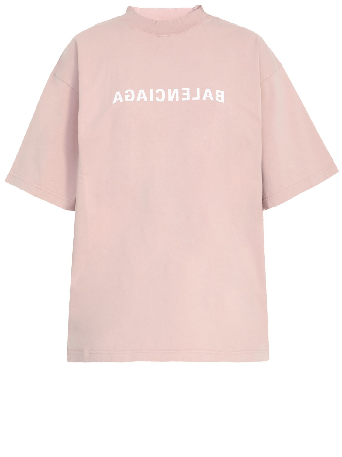Shop Balenciaga Pink And White Cotton Crewneck T-shirt With Back Flip Logo Print