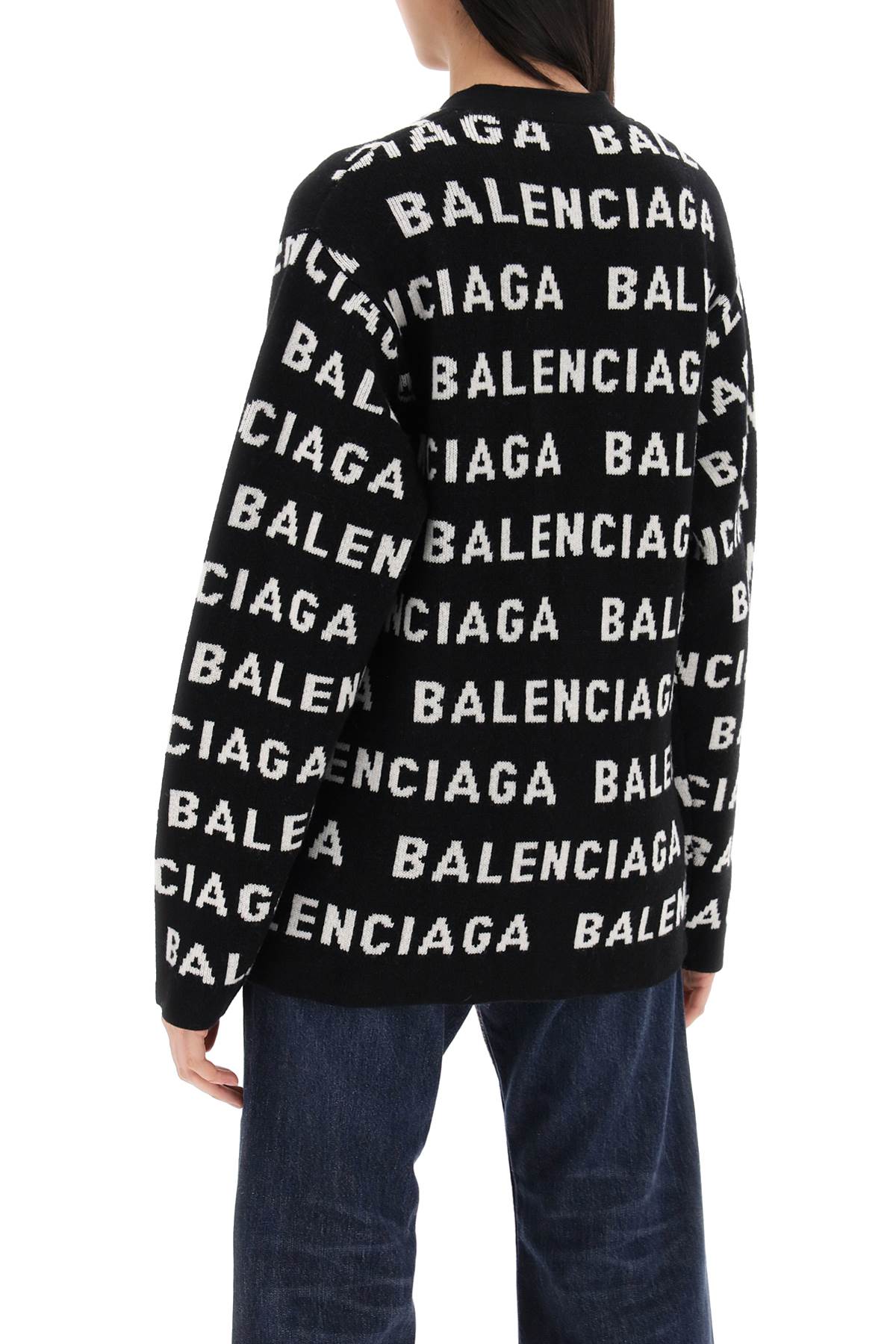 Shop Balenciaga Intarsia Logo Cardigan In Black For Women