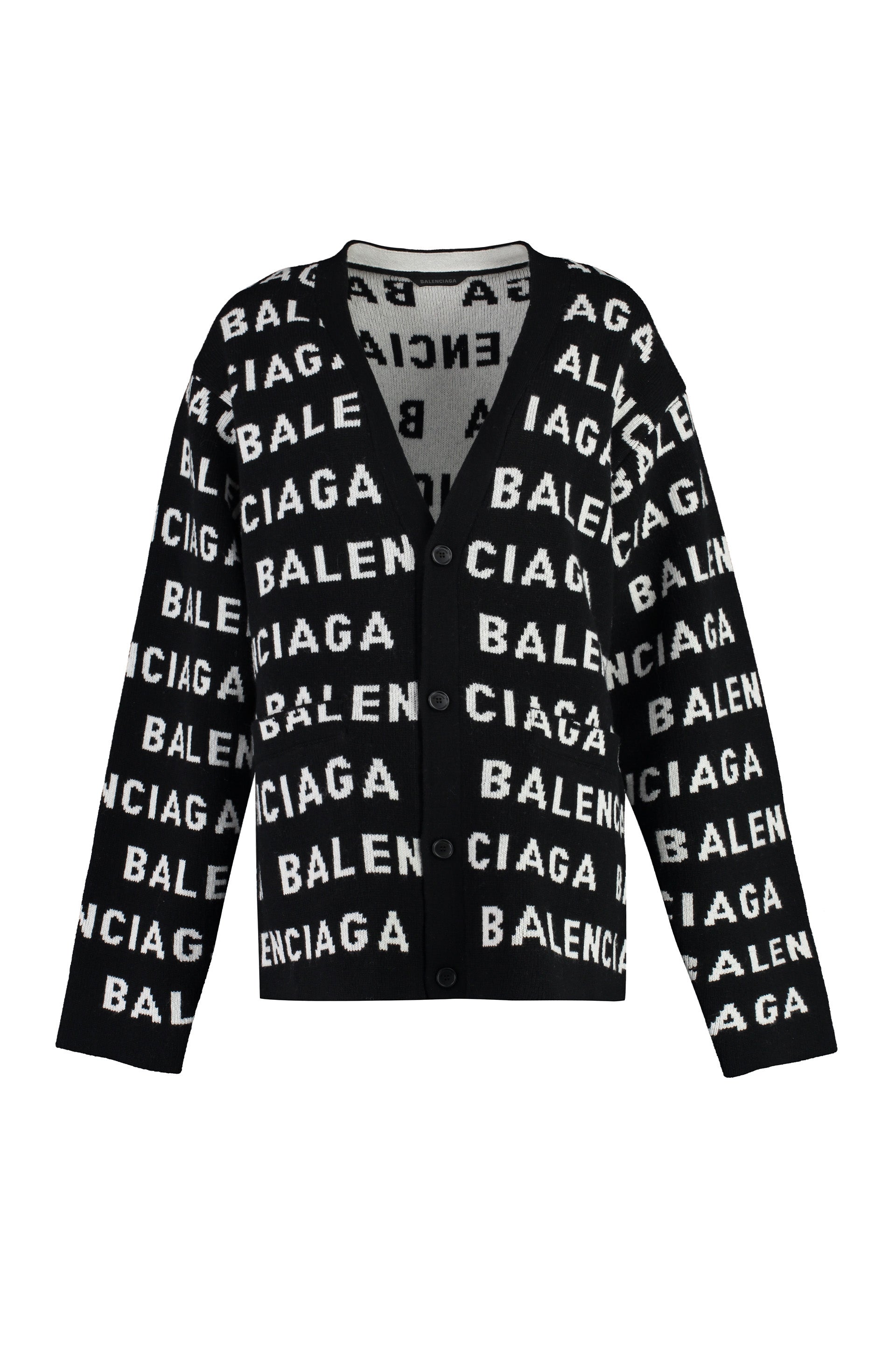 Shop Balenciaga Intarsia Logo Cardigan In Black For Women