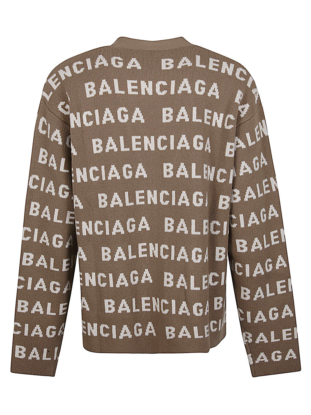 Shop Balenciaga Men's Beige Wool Cardigan With Allover Logo And V-neck In Tan