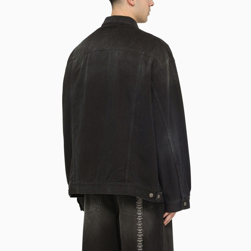 Shop Balenciaga Men's Denim Jacket With Size Sticker Motif In Black