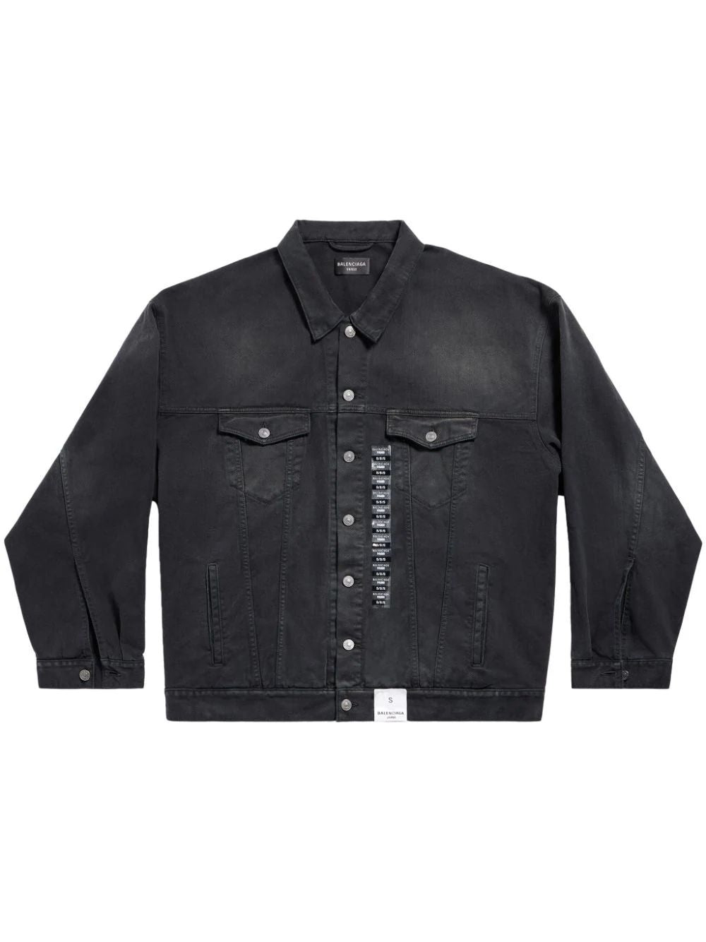 Shop Balenciaga Men's Denim Jacket With Size Sticker Motif In Black